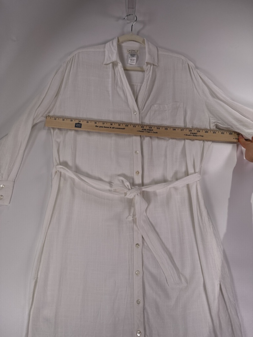 LSpace Barcelona White Viscose Button Down Tie Waist Shirt Dress Cover-Up XS/S - Picture 8 of 11